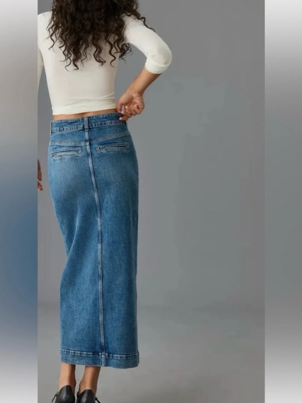 Anthropologie Pilcro Denim Buttondown Pencil Skirt Mini Maxi Stretch Slim Fit - Picture 7 of 11